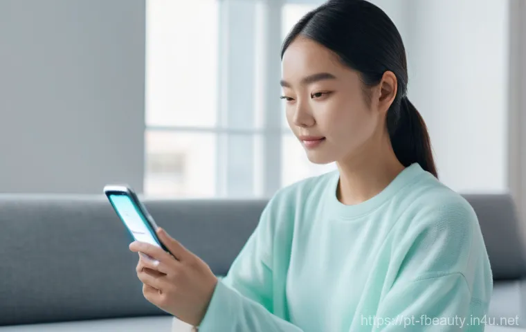 뷰티 산업의 AI 적용 사례 - **Prompt: AI-Powered Skin Analysis at Home**
    A wide shot of a young woman (20s, East Asian ethni...