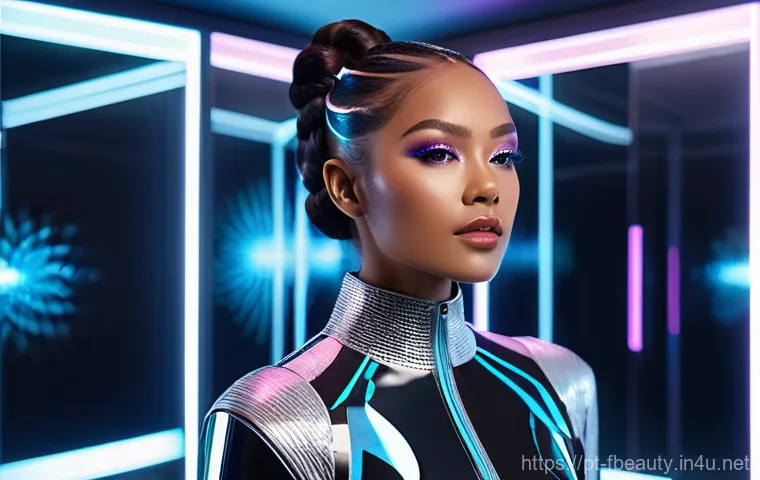 메타버스와 뷰티 - **Prompt:** "A highly detailed, realistic rendering of a diverse female avatar in a futuristic, slee...