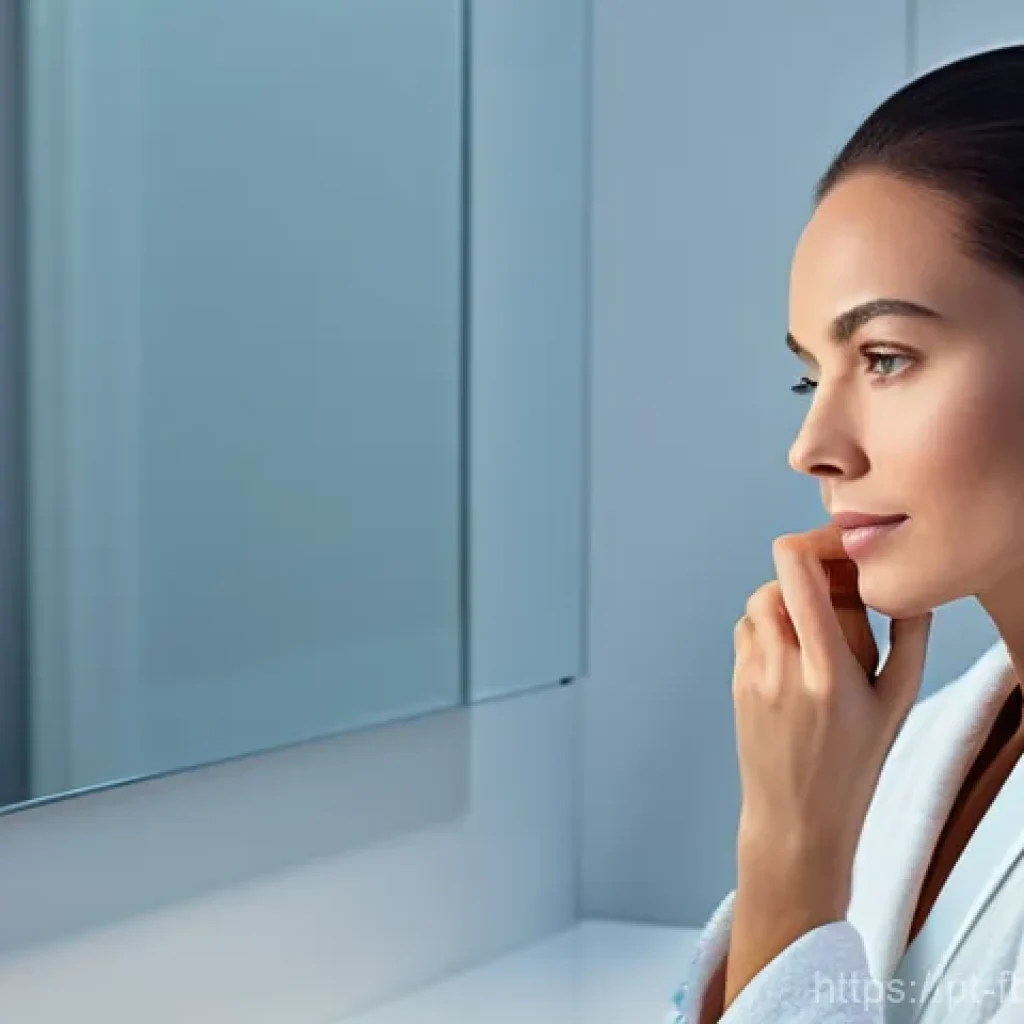 스마트 스킨케어 디바이스 - **Prompt 1: The Personalized Skin Diagnosis Experience**
    A woman in her late 30s, with a serene ...