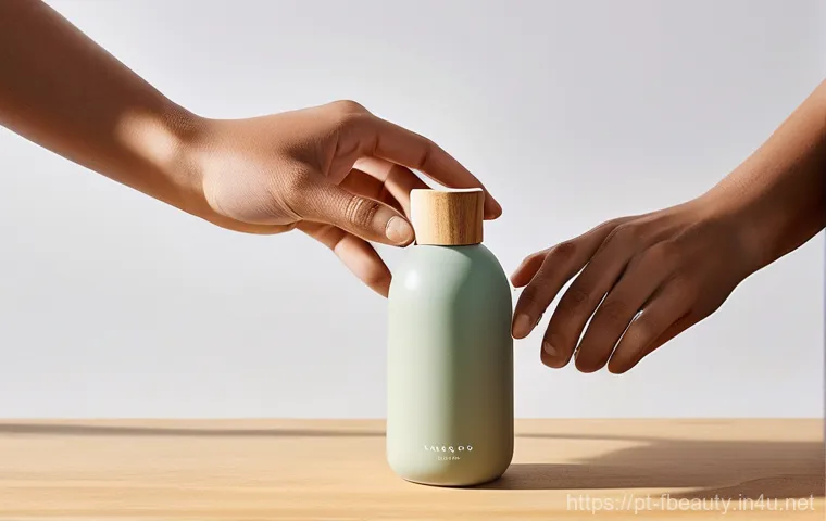 뷰티 제품의 지속 가능성 - **Prompt:** A serene, naturally lit close-up of a young woman (20s-30s, modestly dressed in soft, li...