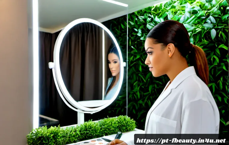 Home 17 뷰티 산업의 VR AR 융합 - Photorealistic beauty salon in São Paulo, Brazil, Brazilian beauty consultant and adult client using...